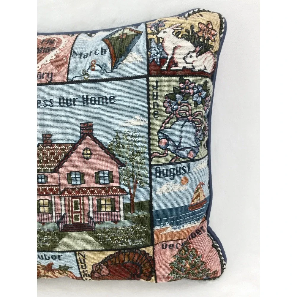 Twelve Month Calendar Holidays Tapestry Throw Pillow Cottage Cottagecore